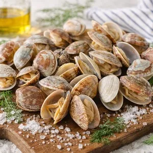 Клеммы Вонголе (во́нголе) в раковине 30/50 шт/кг варено-мороженые в вакуумной упаковке  (500 гр.)